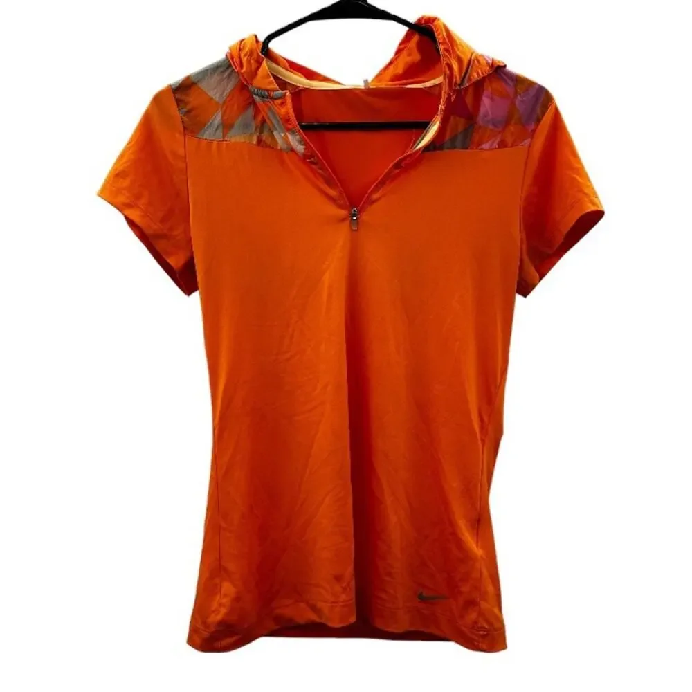 Nike Golf Tour Performance Orange Geometric Print Short Sleeve Jacket‎ Size XS